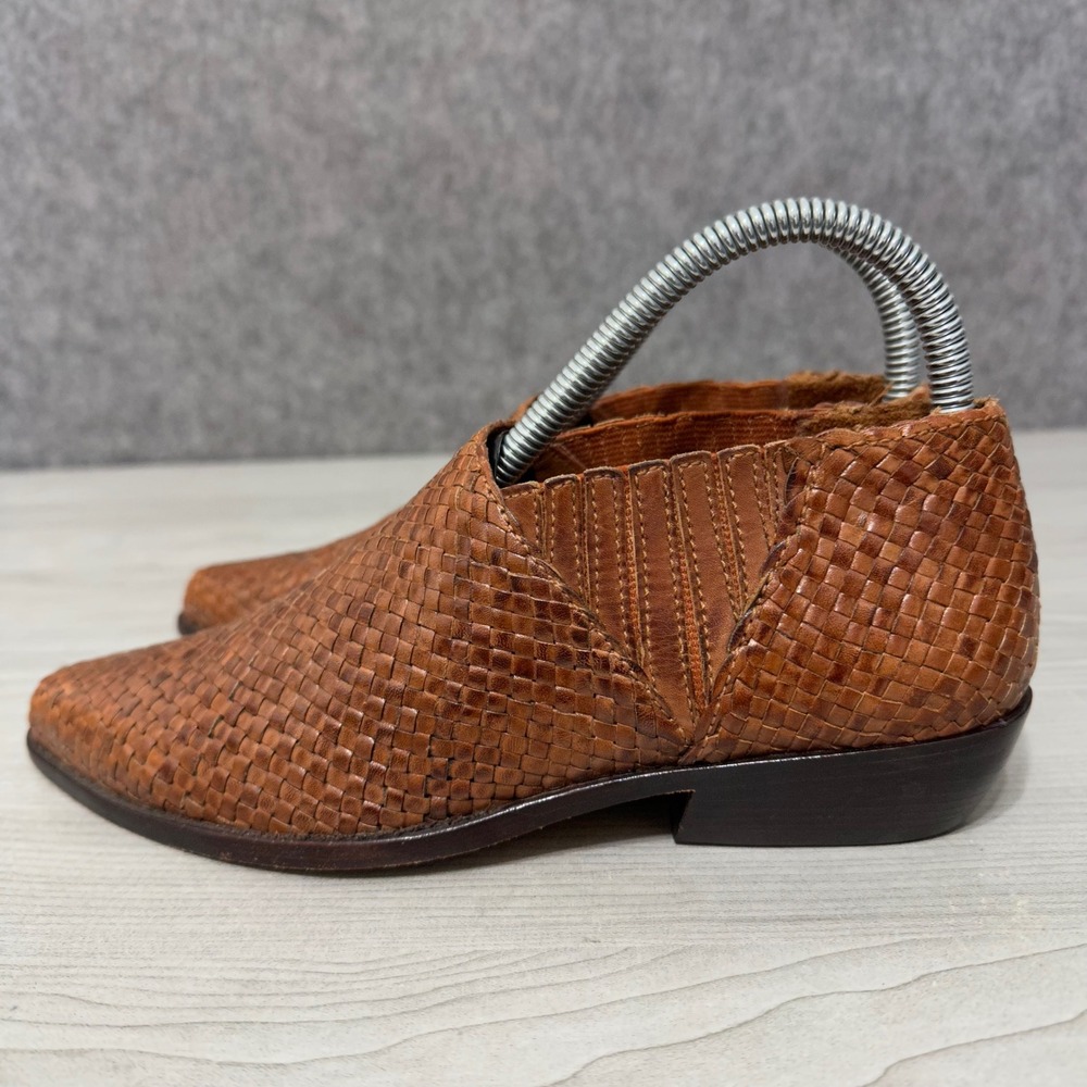 Cole Haan Ariel Booties Womens 7 Brown Woven Leather Slip On Ankle Boots - Picture 5 of 10